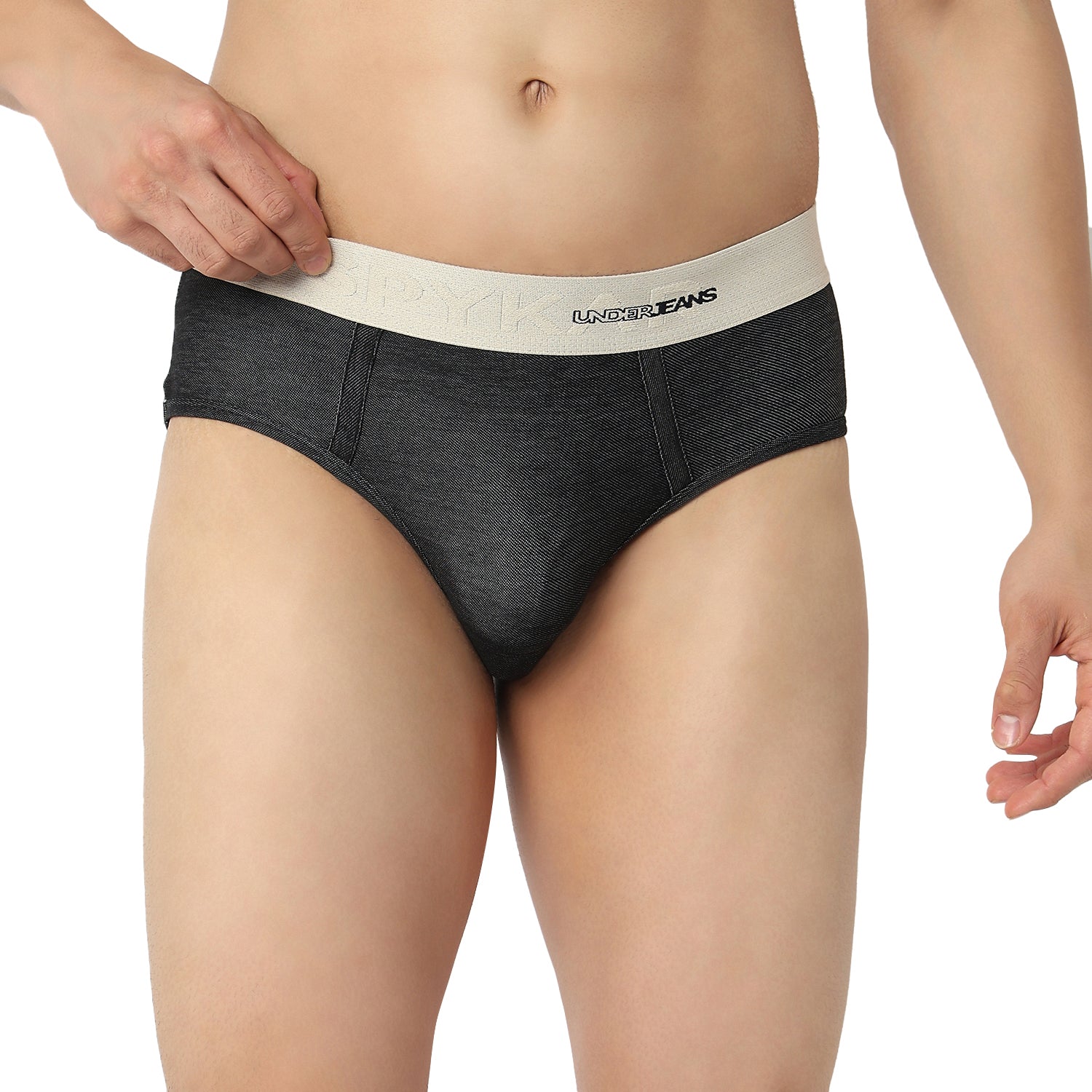 Underjeans by Spykar Men Dark Denim Black Regular Fit Ultrasoft Briefs