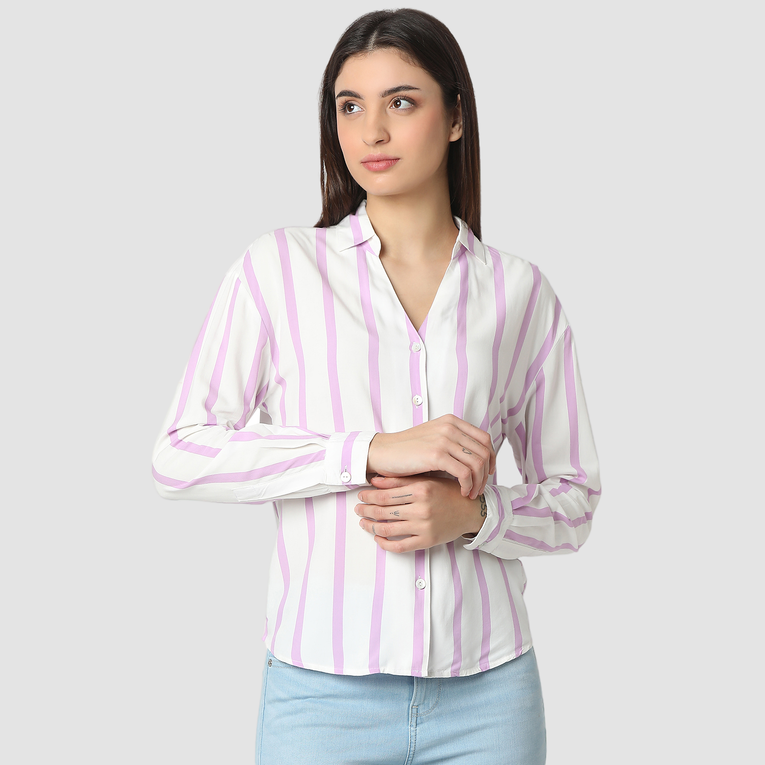 Spykar Digital Lavender Regular Fit Casual Shirts For Women