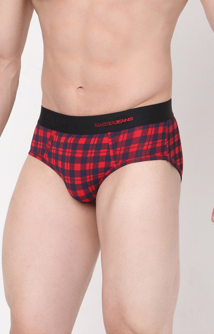 Underjeans by Spykar Men Blue Check Regular Fit Briefs (Pack of 2)