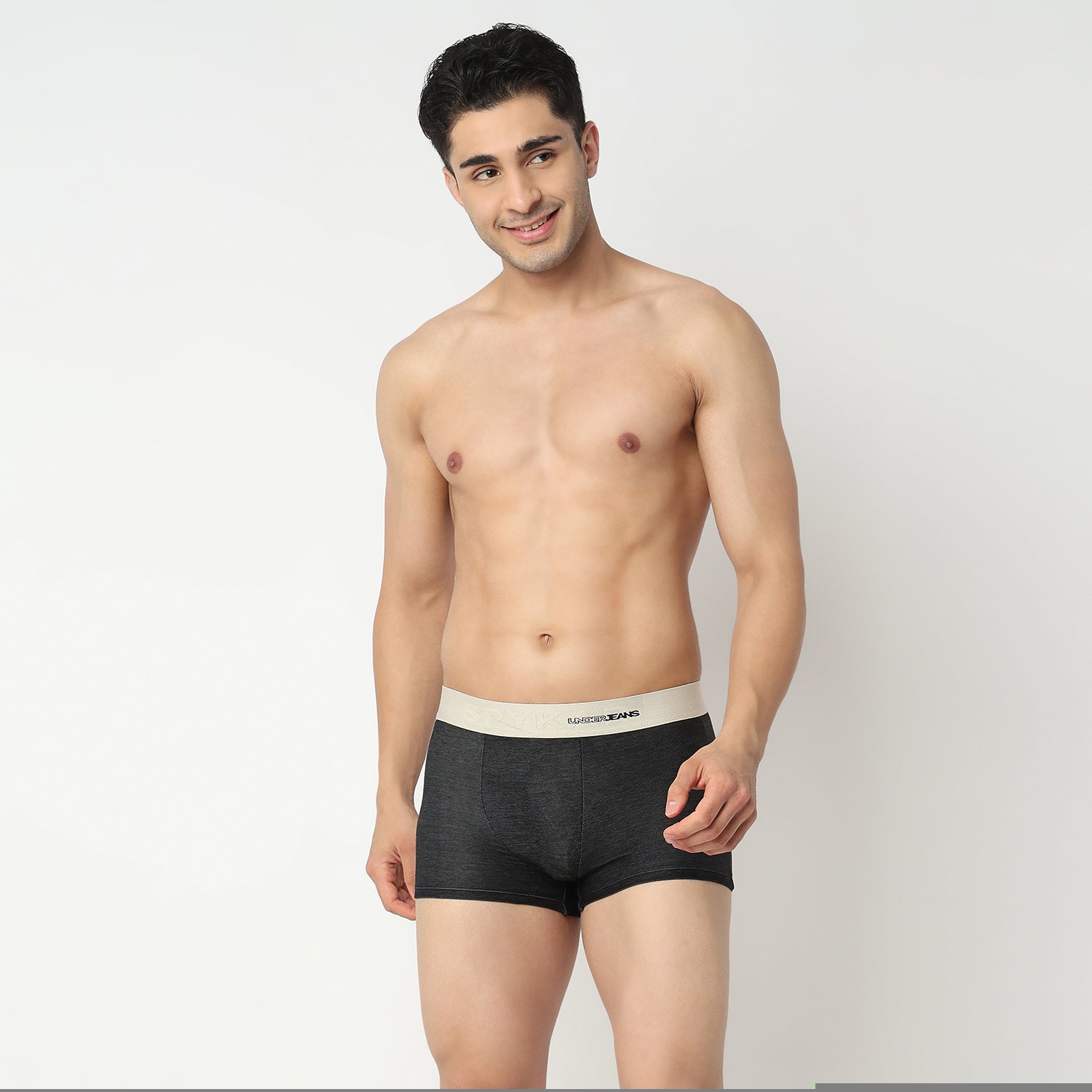 Underjeans by Spykar Men Dark Denim Black Regular Fit Ultrasoft Trunks