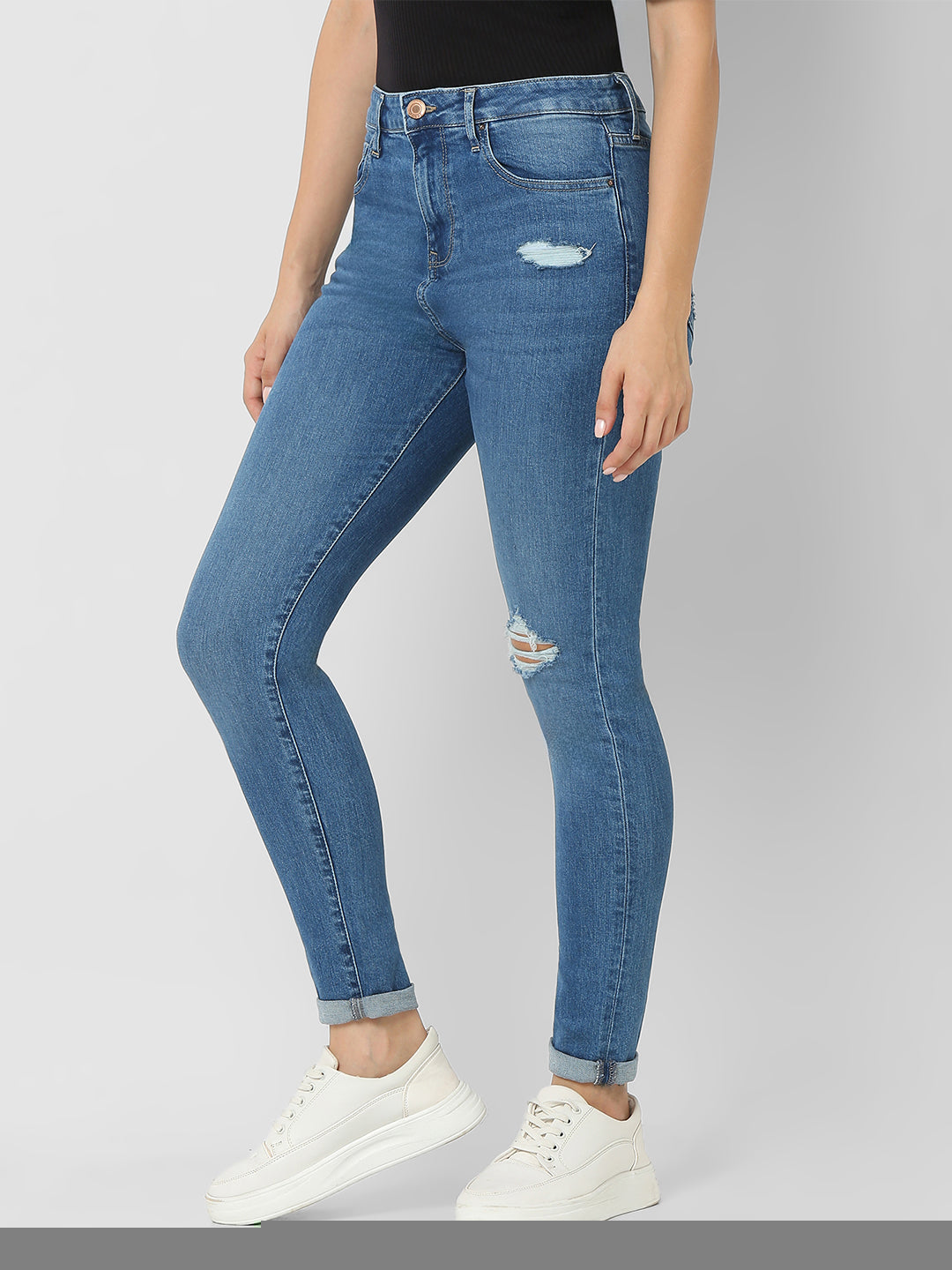 Spykar Women Super Slim Fit High-Rise Low Distress Stretchable Jeans