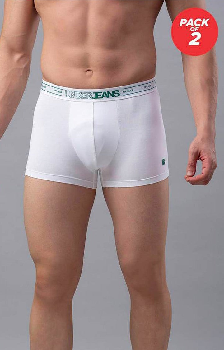 Underjeans by Spykar Men White Regular Fit Trunks (Pack of 2)