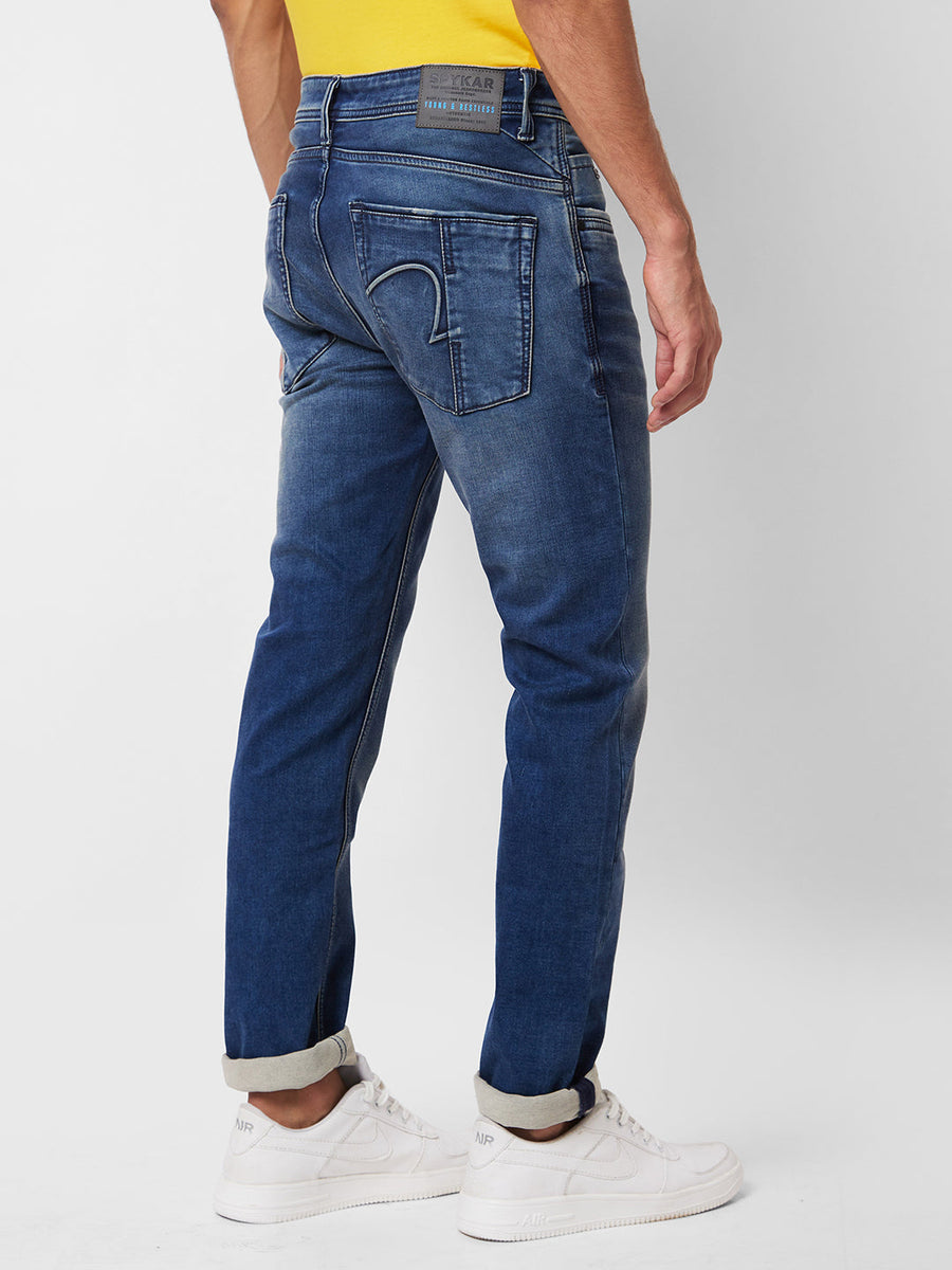 Orignal Spykar Jeans Logo Spykar Washed Dark Blue Slim Fit Jeans