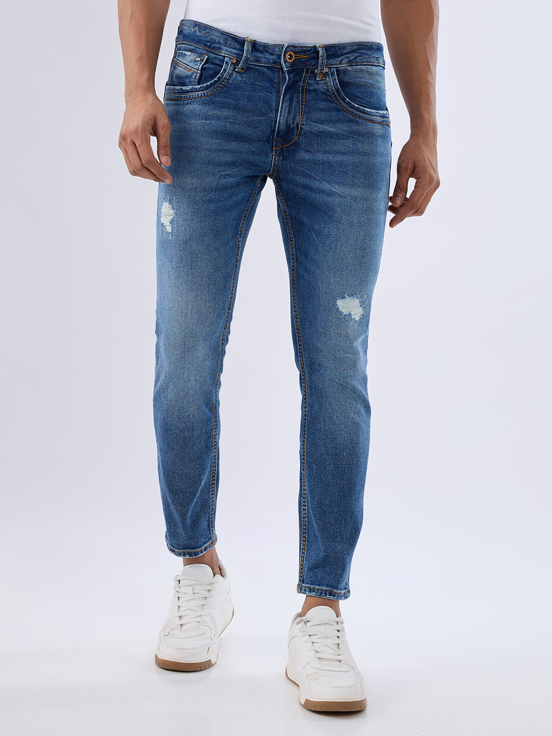 Spykar Mid Blue Slim Fit Mid Rise Jeans For Men