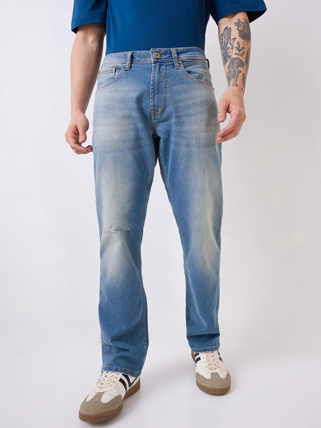 Spykar Blue Comfort Fit Mid Rise Jeans For Men