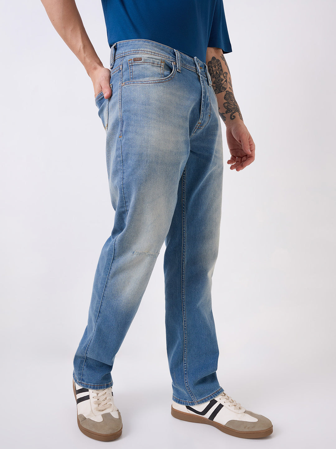 Spykar Blue Comfort Fit Mid Rise Jeans For Men
