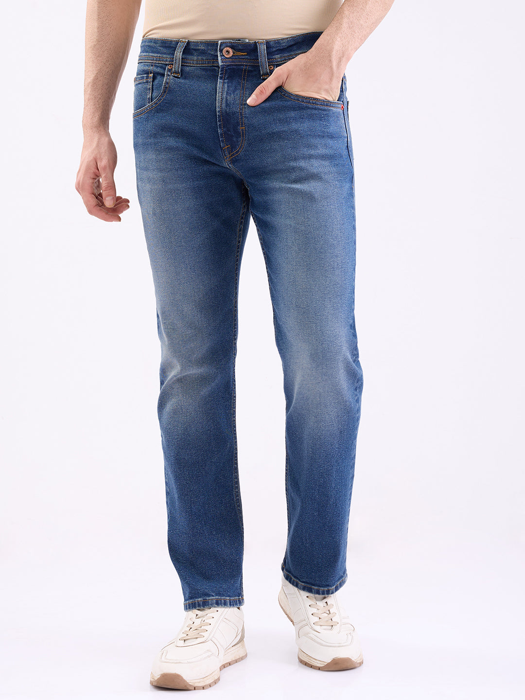 Spykar Vintage Blue Mid Rise Comfort Fit Casual Jeans For Men