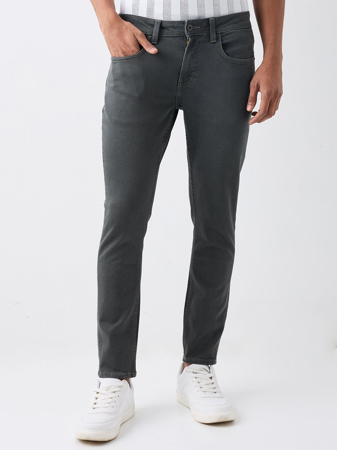 Spykar Grey Mid Rise Slim Fit Casual Jeans For Men