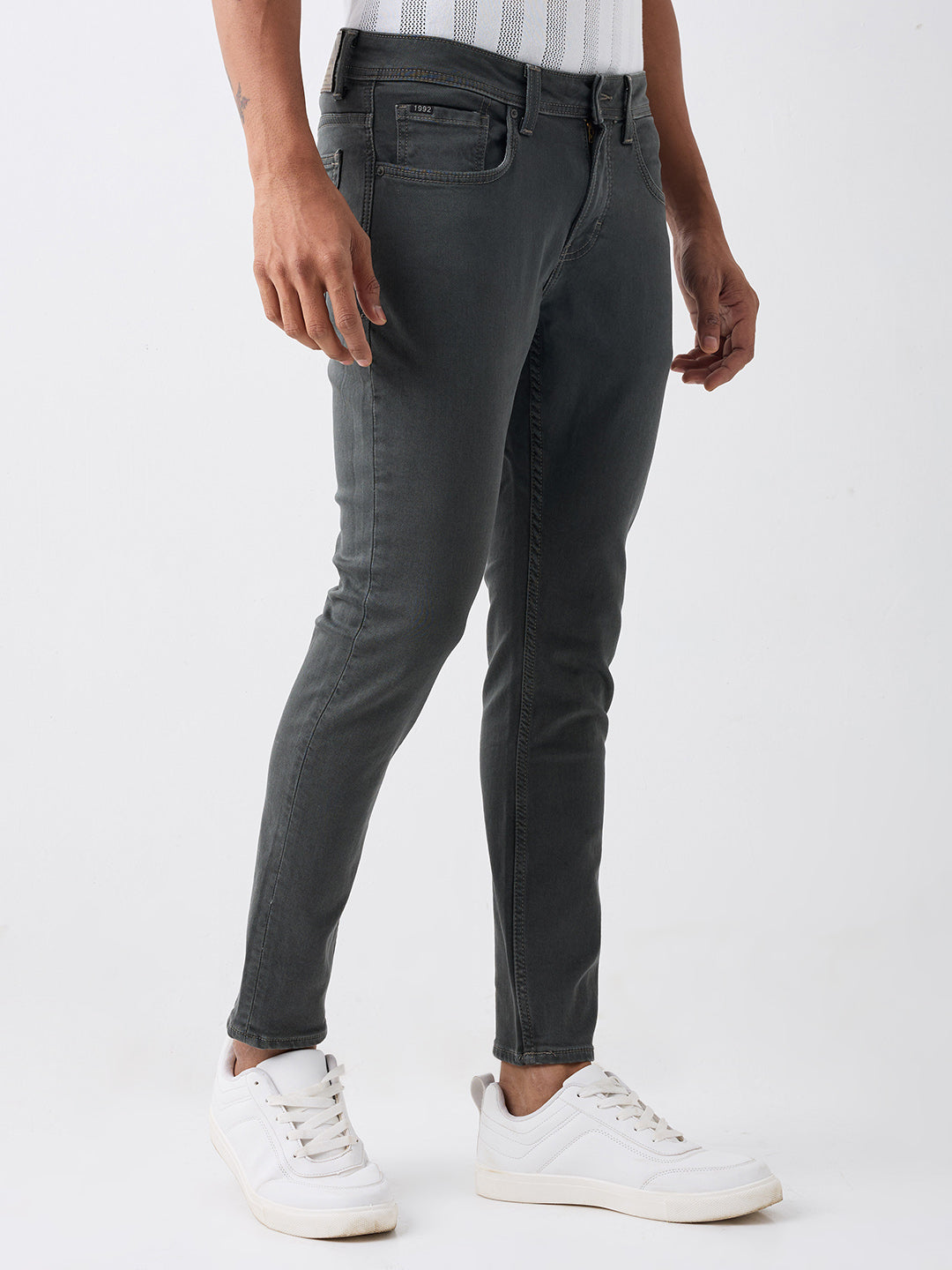 Spykar Grey Mid Rise Slim Fit Casual Jeans For Men