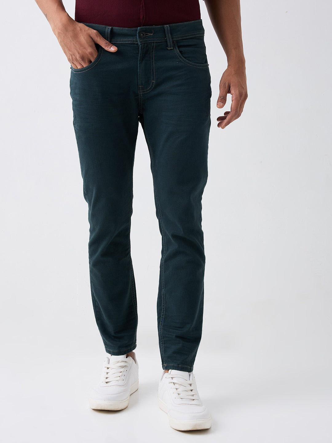 Spykar Green Mid Rise Slim Fit Casual Jeans For Men