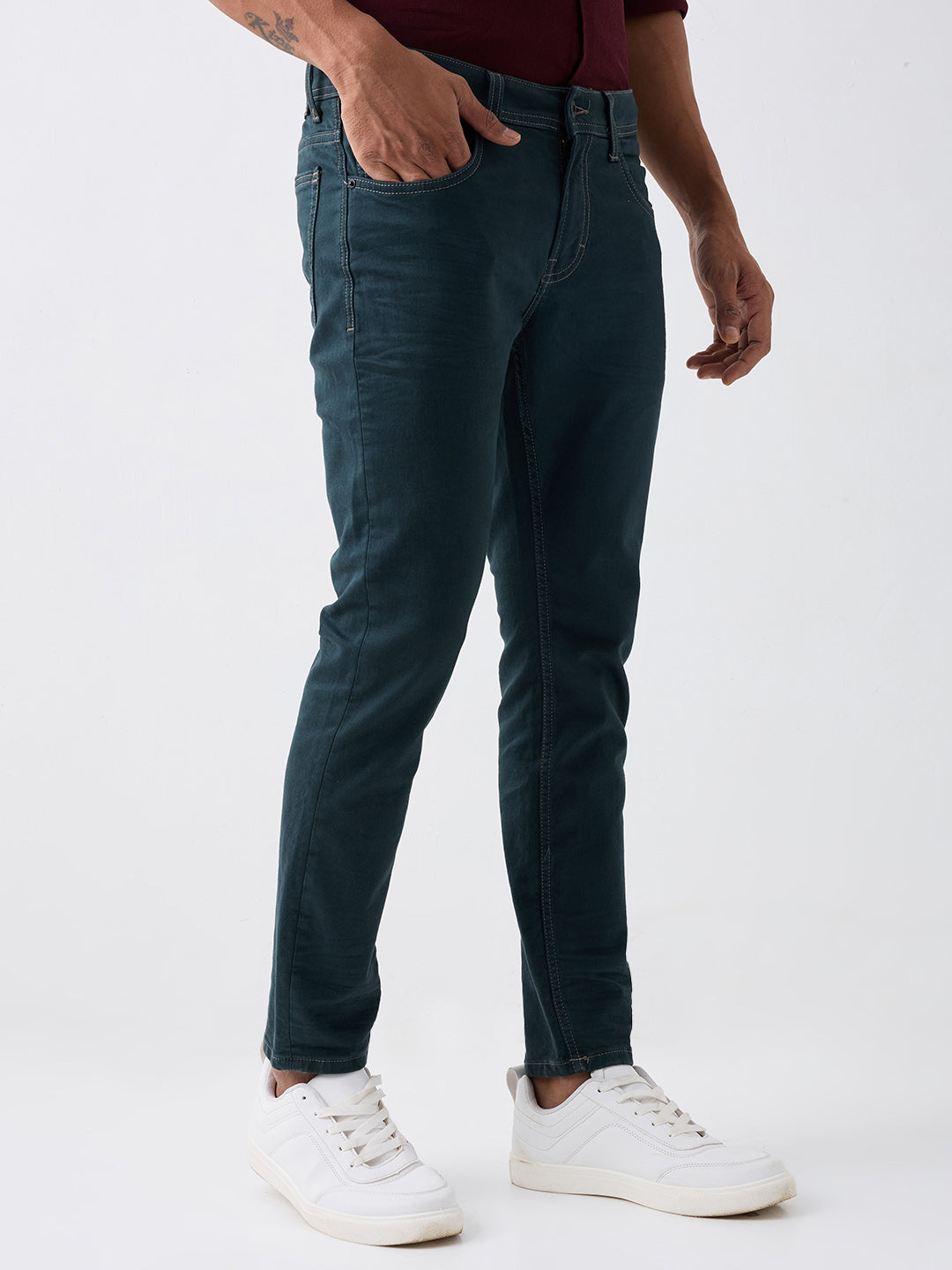 Spykar Green Mid Rise Slim Fit Casual Jeans For Men