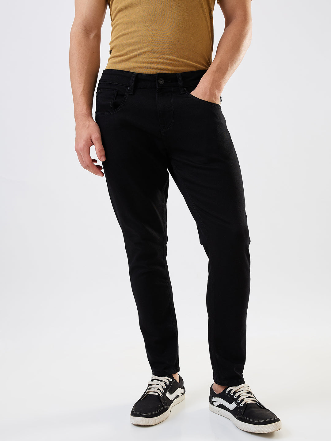 Spykar Black Mid Rise Slim Fit Casual Jeans For Men