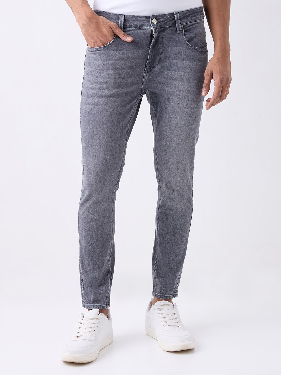 Spykar Grey Mid Rise Slim Fit Casual Jeans For Men