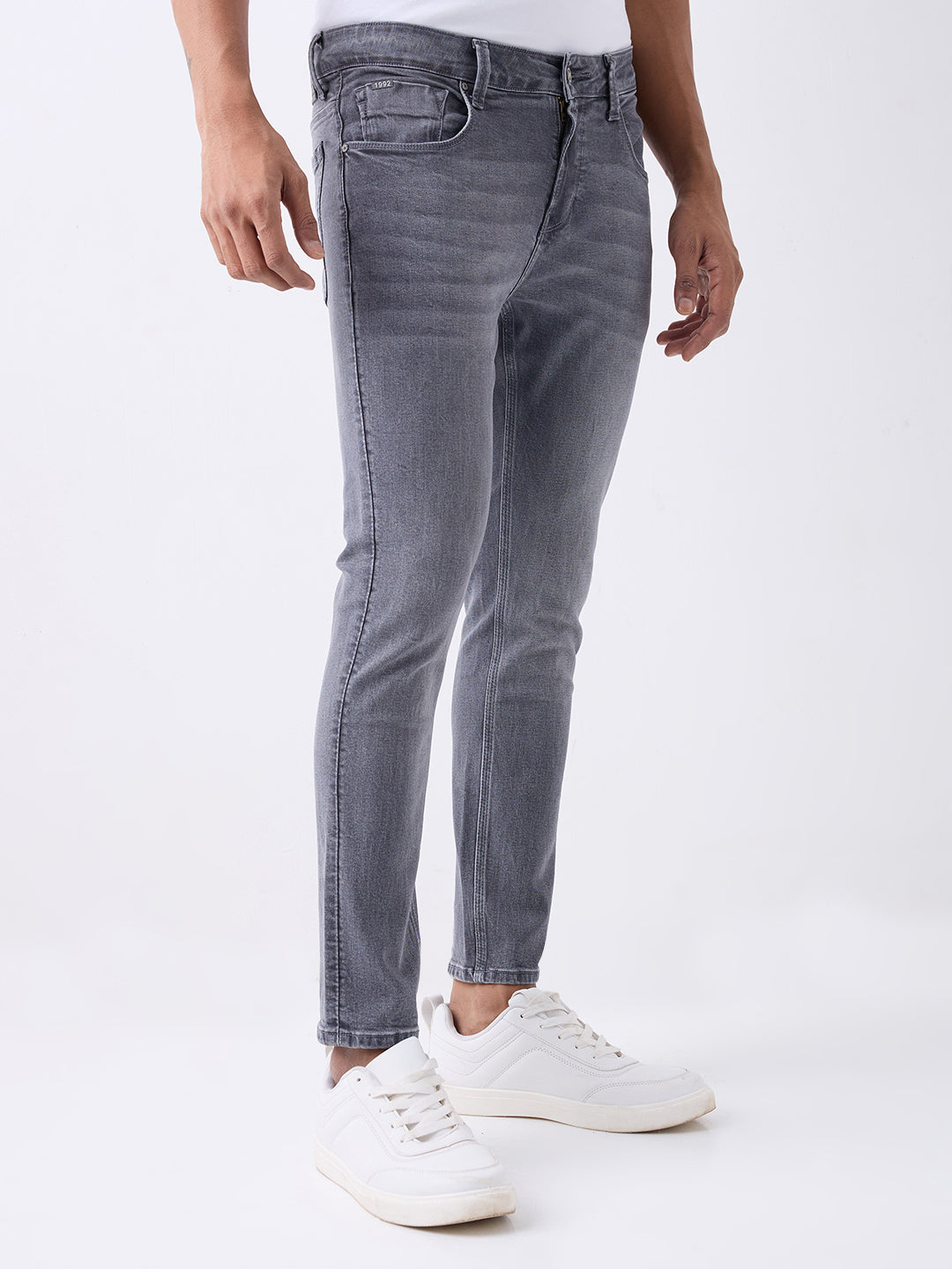 Spykar Grey Mid Rise Slim Fit Casual Jeans For Men