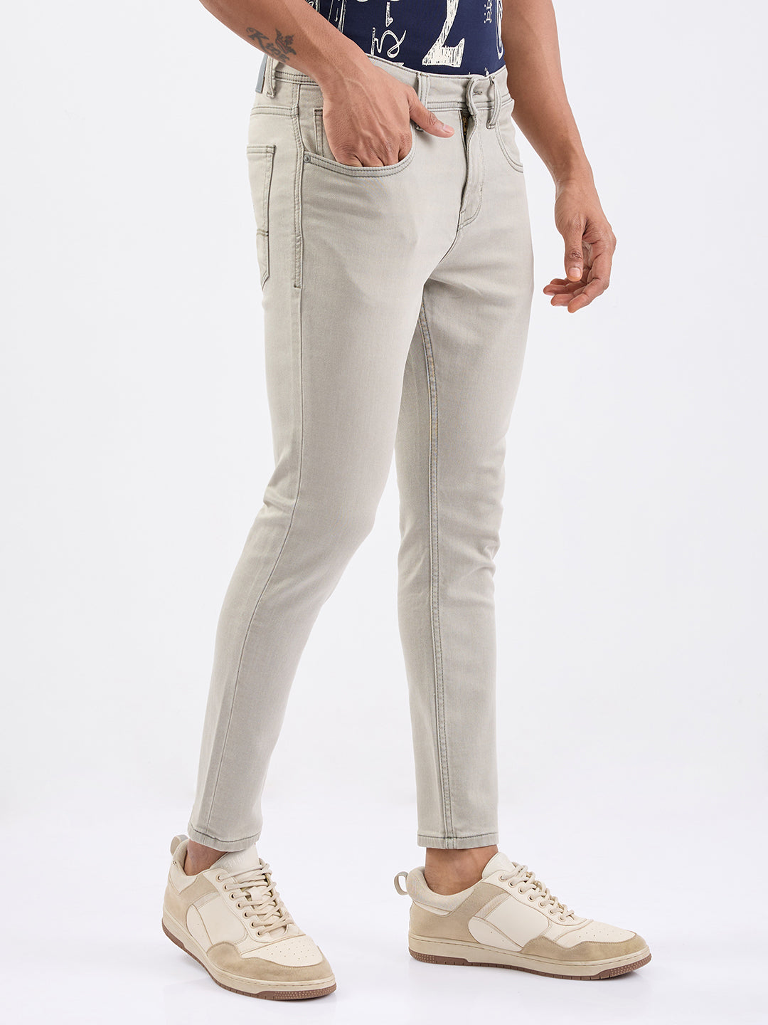 Spykar Lt. Olive Green Mid Rise Slim Fit Casual Jeans For Men