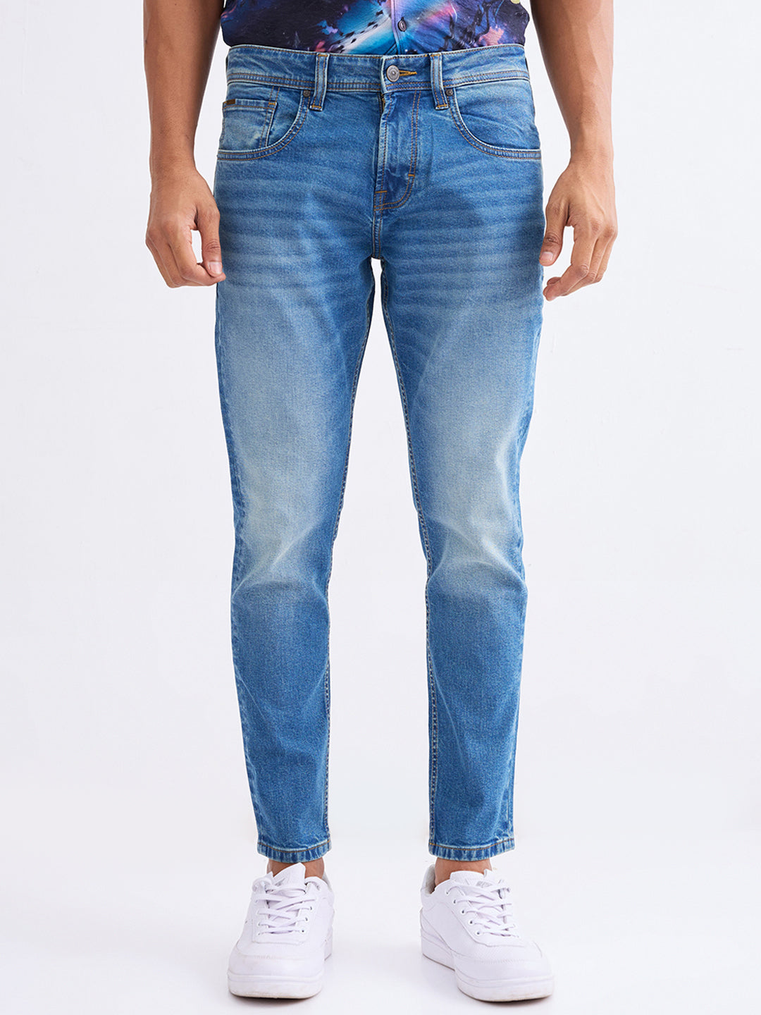 Spykar Vintage Blue Mid Rise Slim Fit Casual Jeans For Men