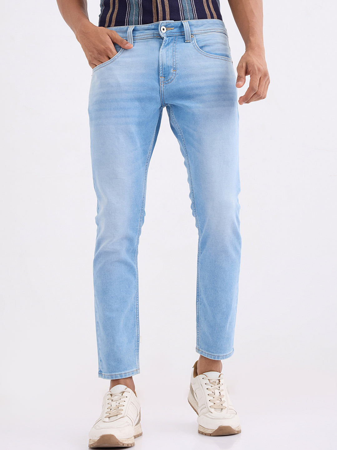 Spykar Ice Blue Mid Rise Slim Fit Casual Jeans For Men