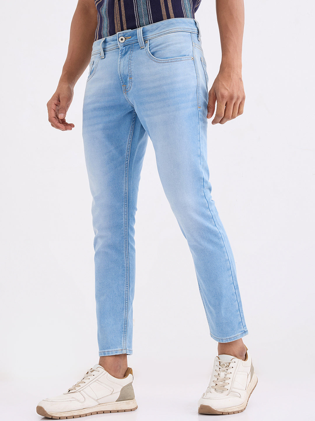 Spykar Ice Blue Mid Rise Slim Fit Casual Jeans For Men