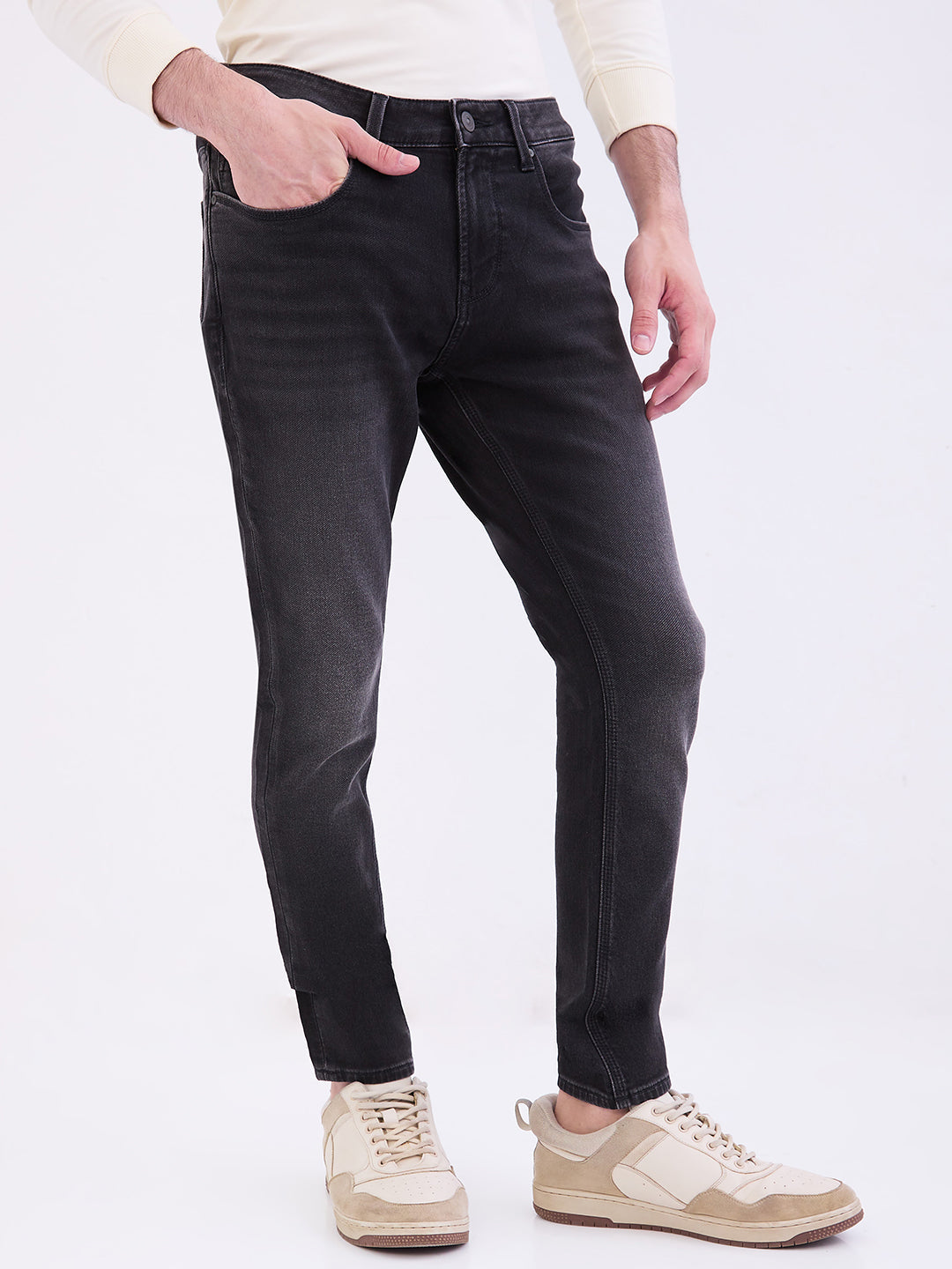 Spykar Carbon Black Mid Rise Slim Fit Casual Jeans For Men