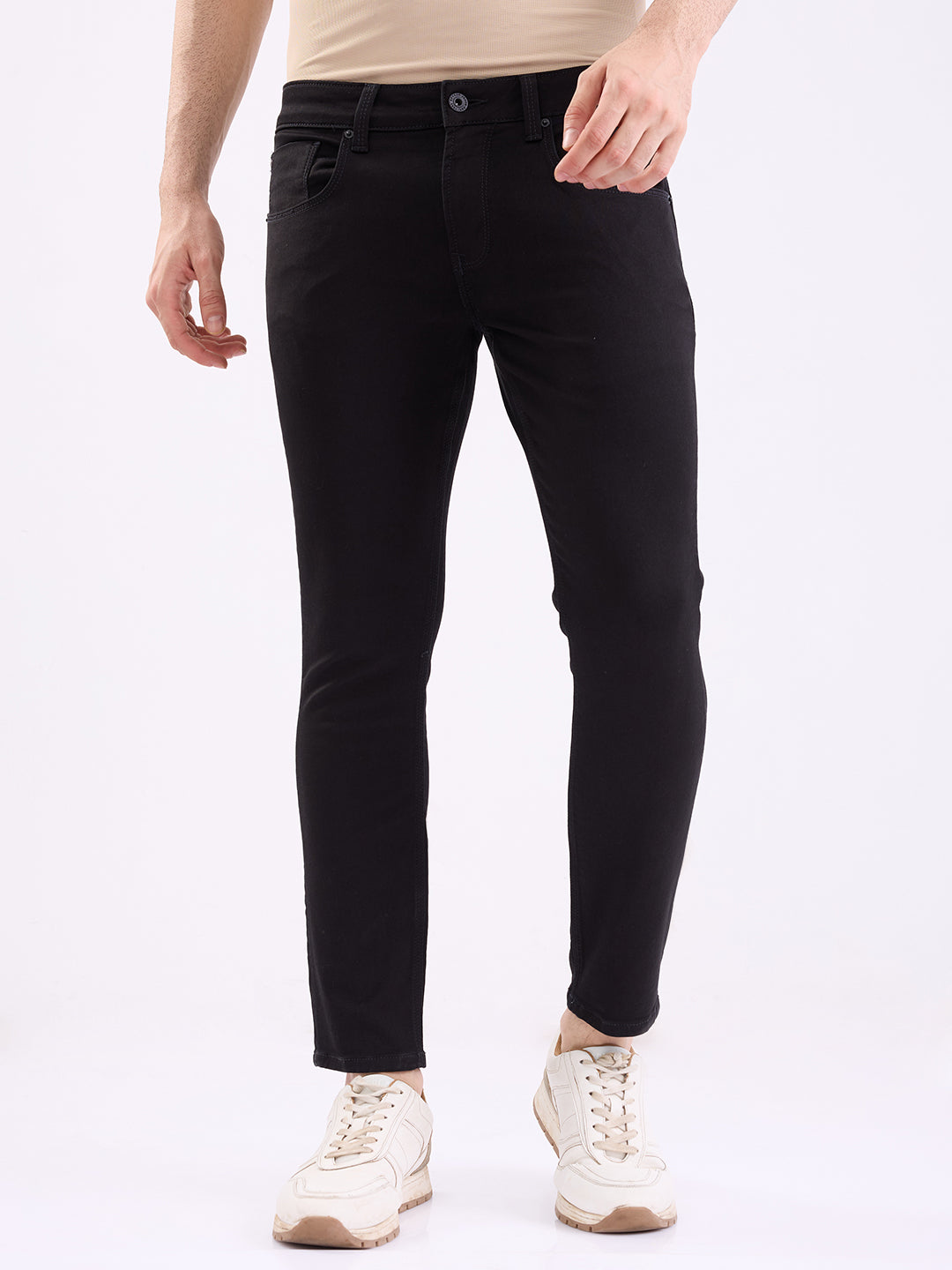 Spykar Black Mid Rise Slim Fit Casual Jeans For Men