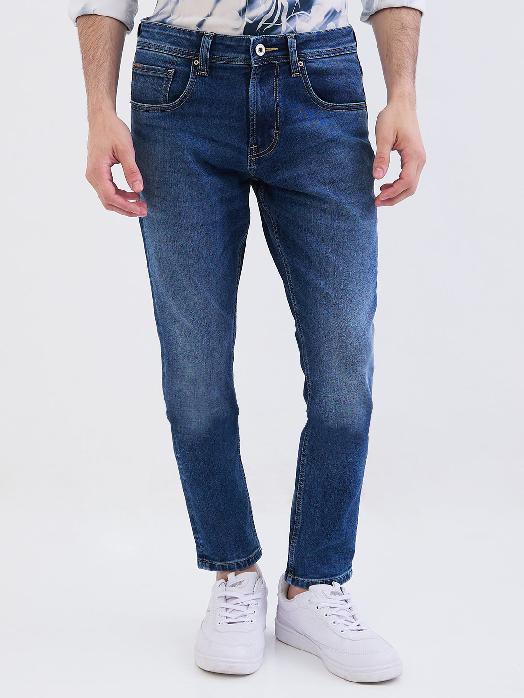Spykar Mid Blue Mid Rise Slim Fit Casual Jeans For Men