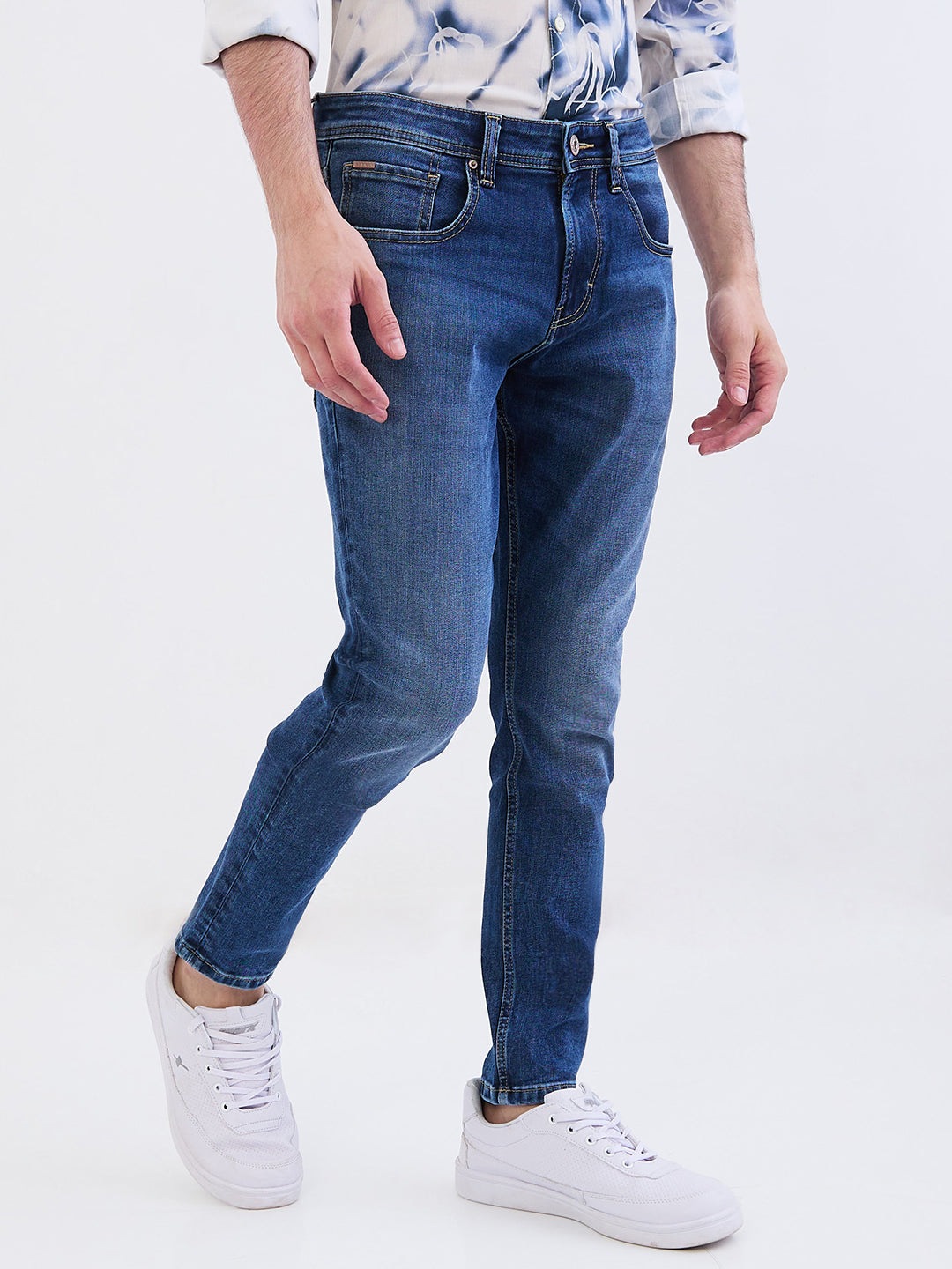 Spykar Mid Blue Mid Rise Slim Fit Casual Jeans For Men