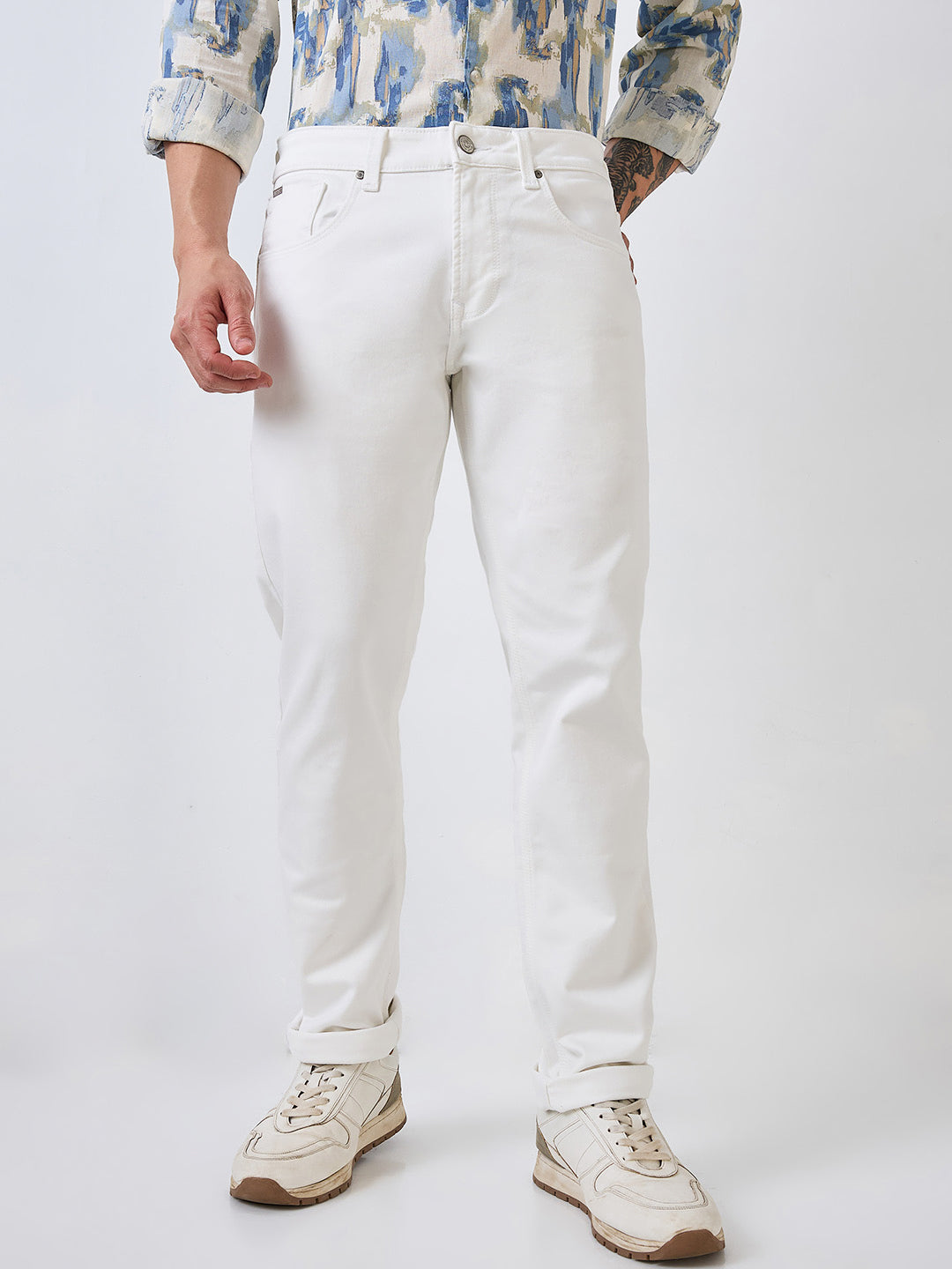 Spykar White Comfort Fit Mid Rise Jeans For Men