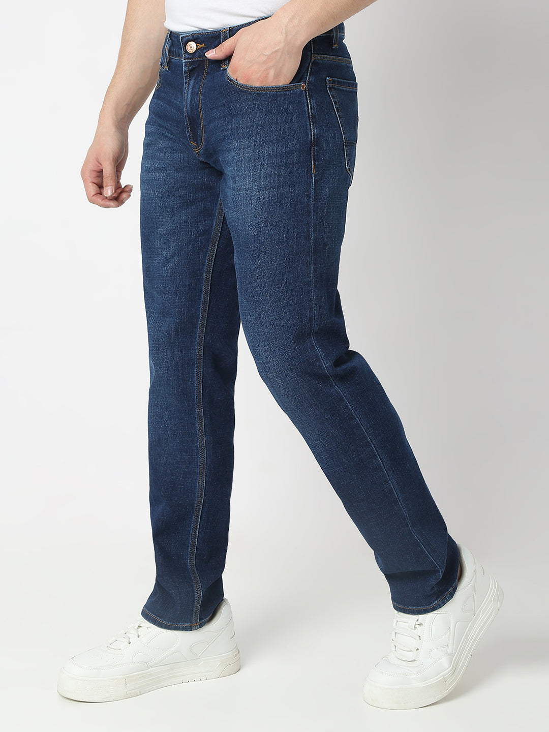 Spykar Dark Blue Comfort Fit Mid Rise Jeans For Men