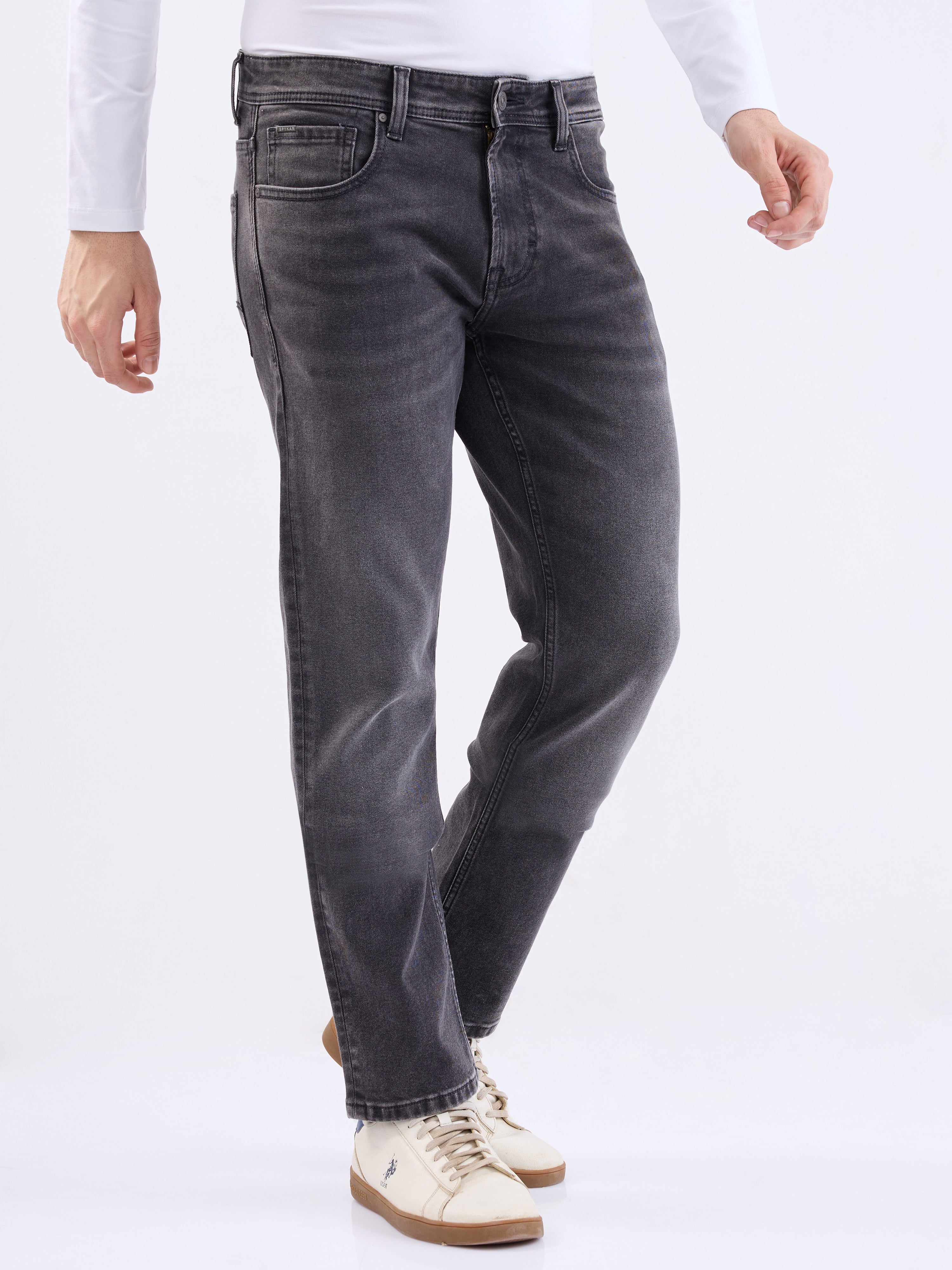 Spykar Carbon Black Mid Rise Comfort Fit Casual Jeans For Men