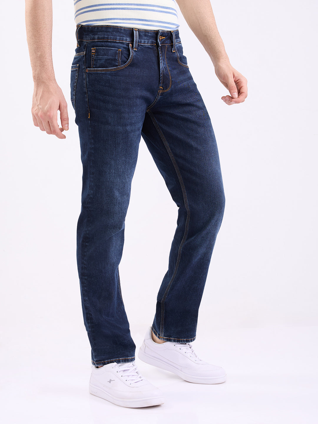 Spykar Dark Blue Mid Rise Comfort Fit Casual Jeans For Men