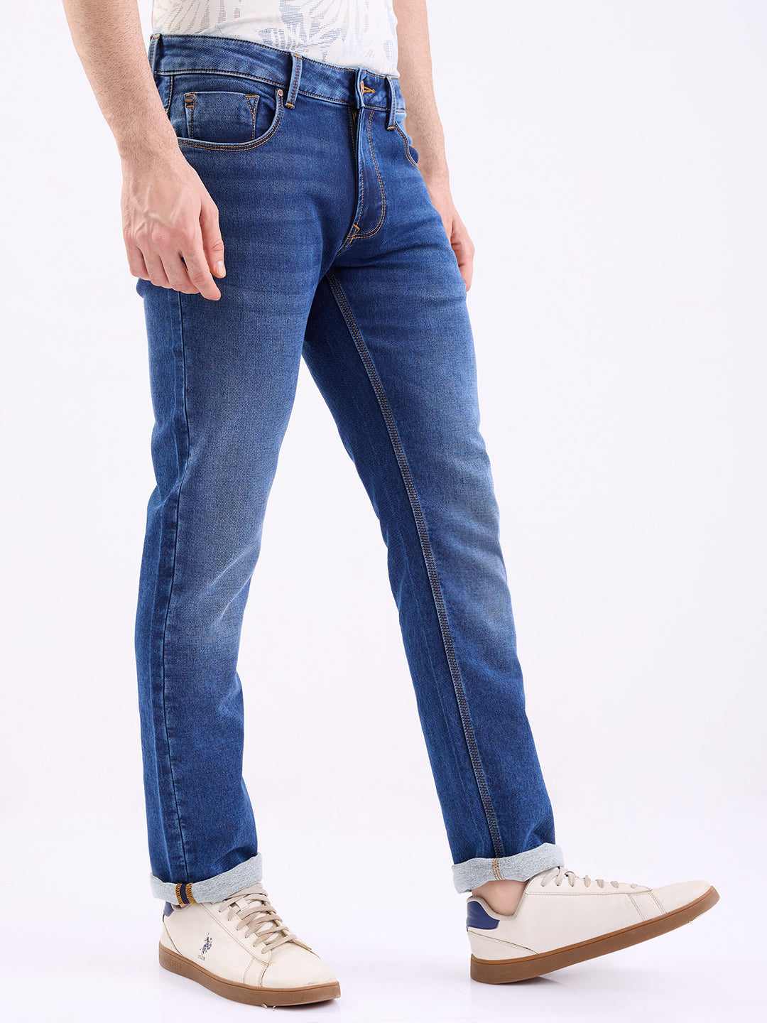Spykar Dark Blue Mid Rise Regular Fit Casual Jeans For Men