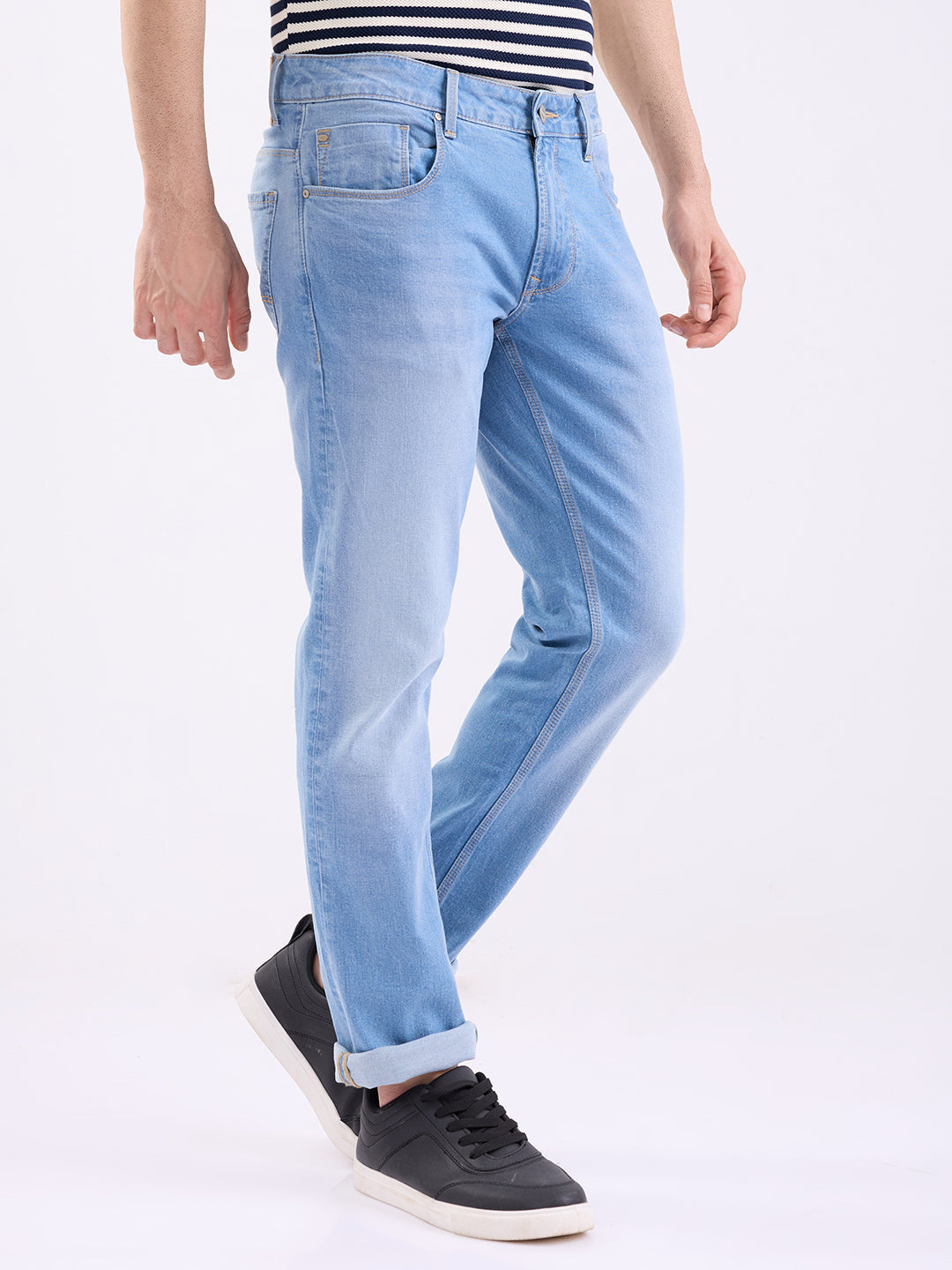 Spykar Light Blue Mid Rise Regular Fit Casual Jeans For Men