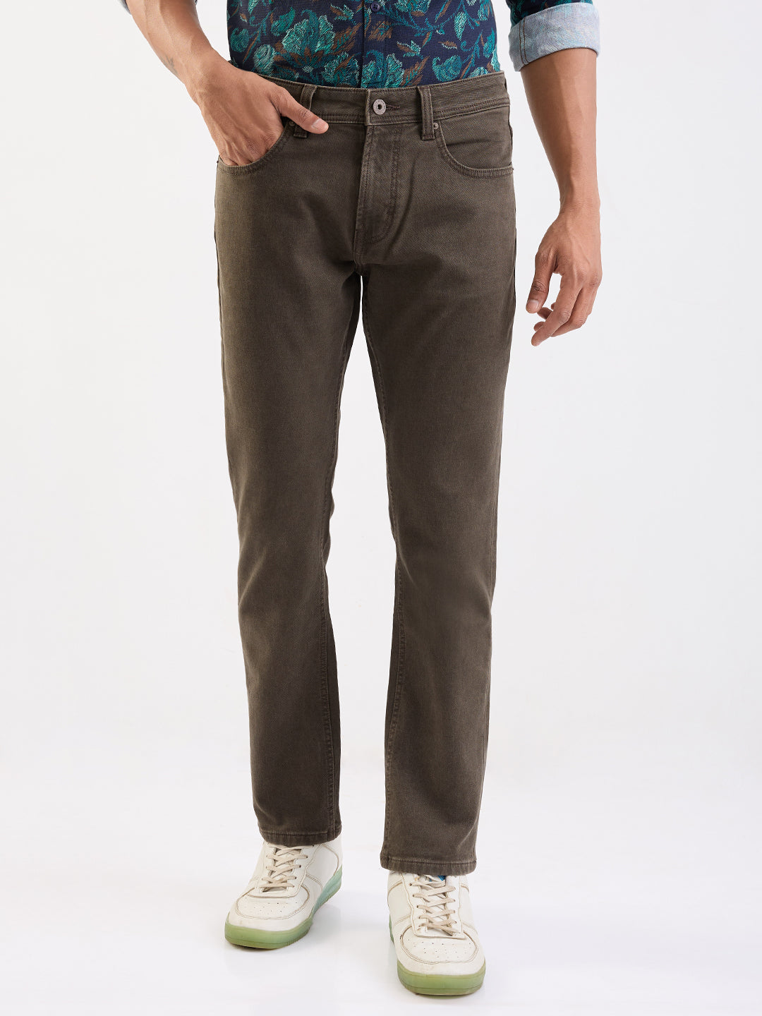 Spykar Olive Green Mid Rise Regular Fit Casual Jeans For Men