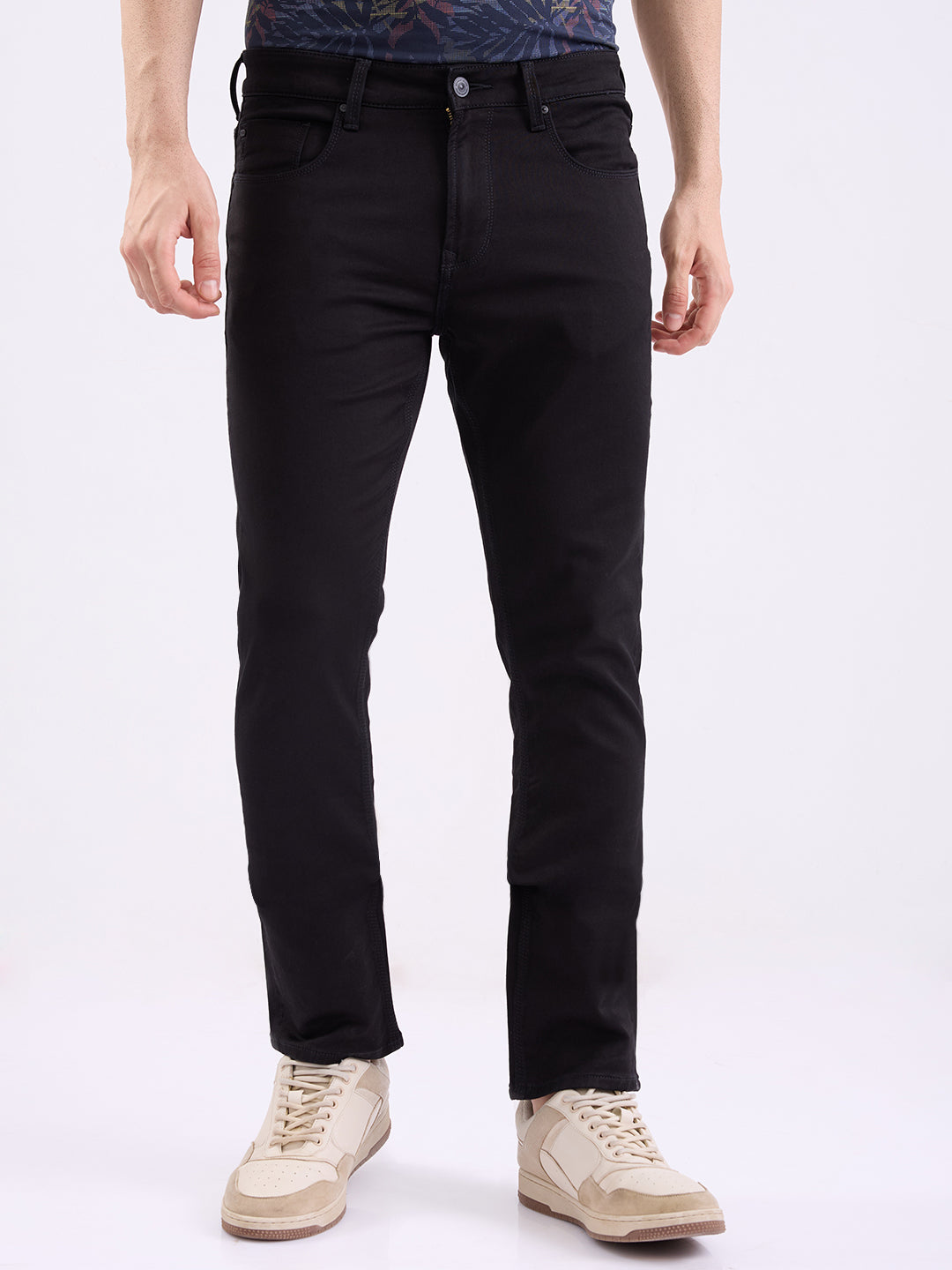 Spykar Black Mid Rise Slim Fit Casual Jeans For Men