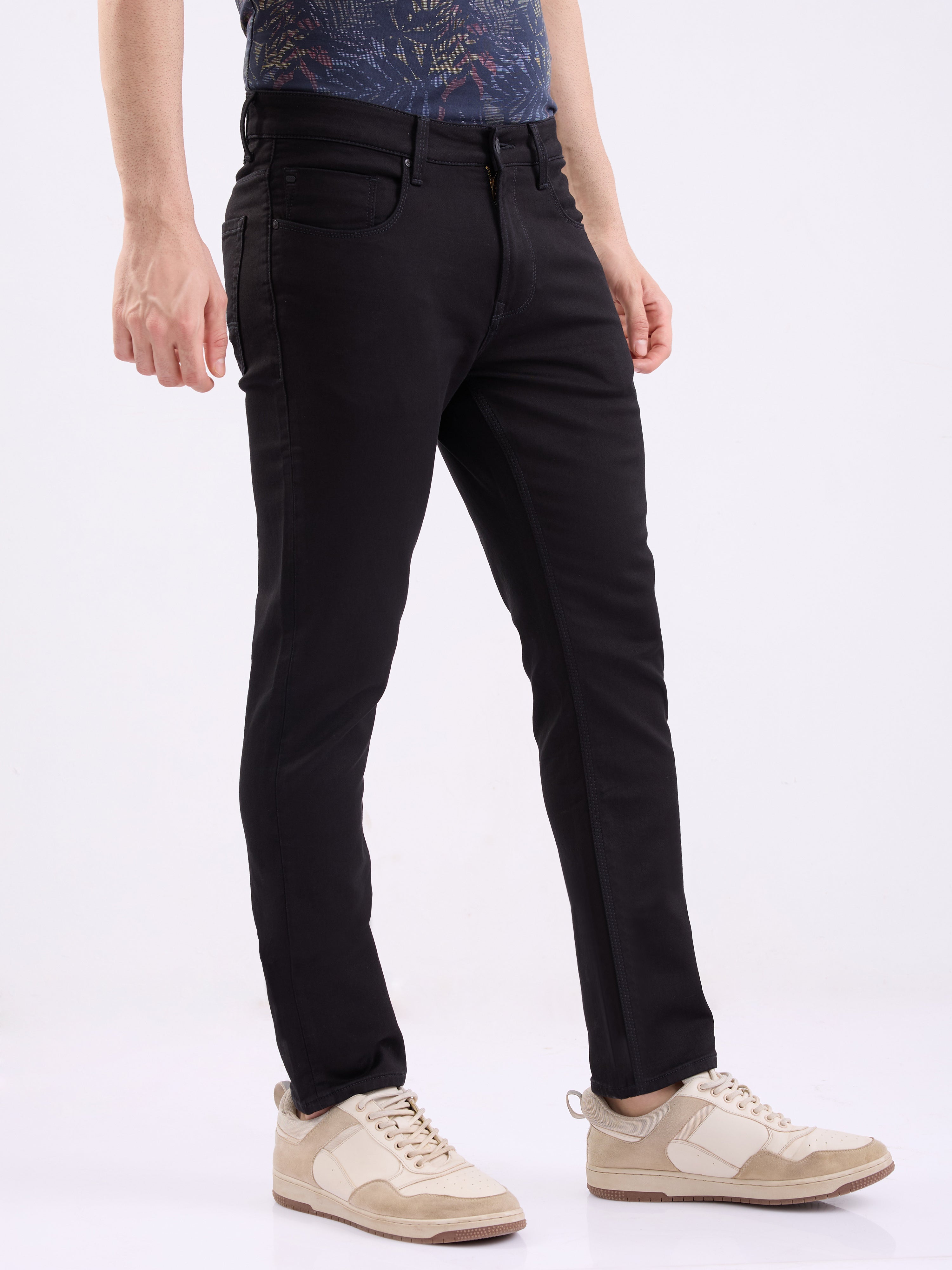 Spykar Black Mid Rise Slim Fit Casual Jeans For Men