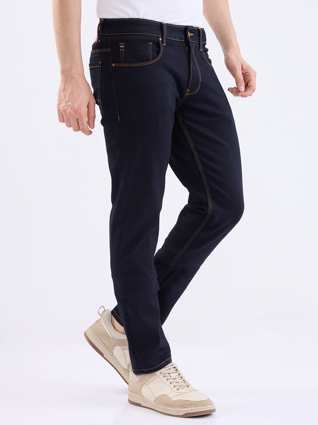 Spykar Raw Blue Mid Rise Regular Fit Casual Jeans For Men