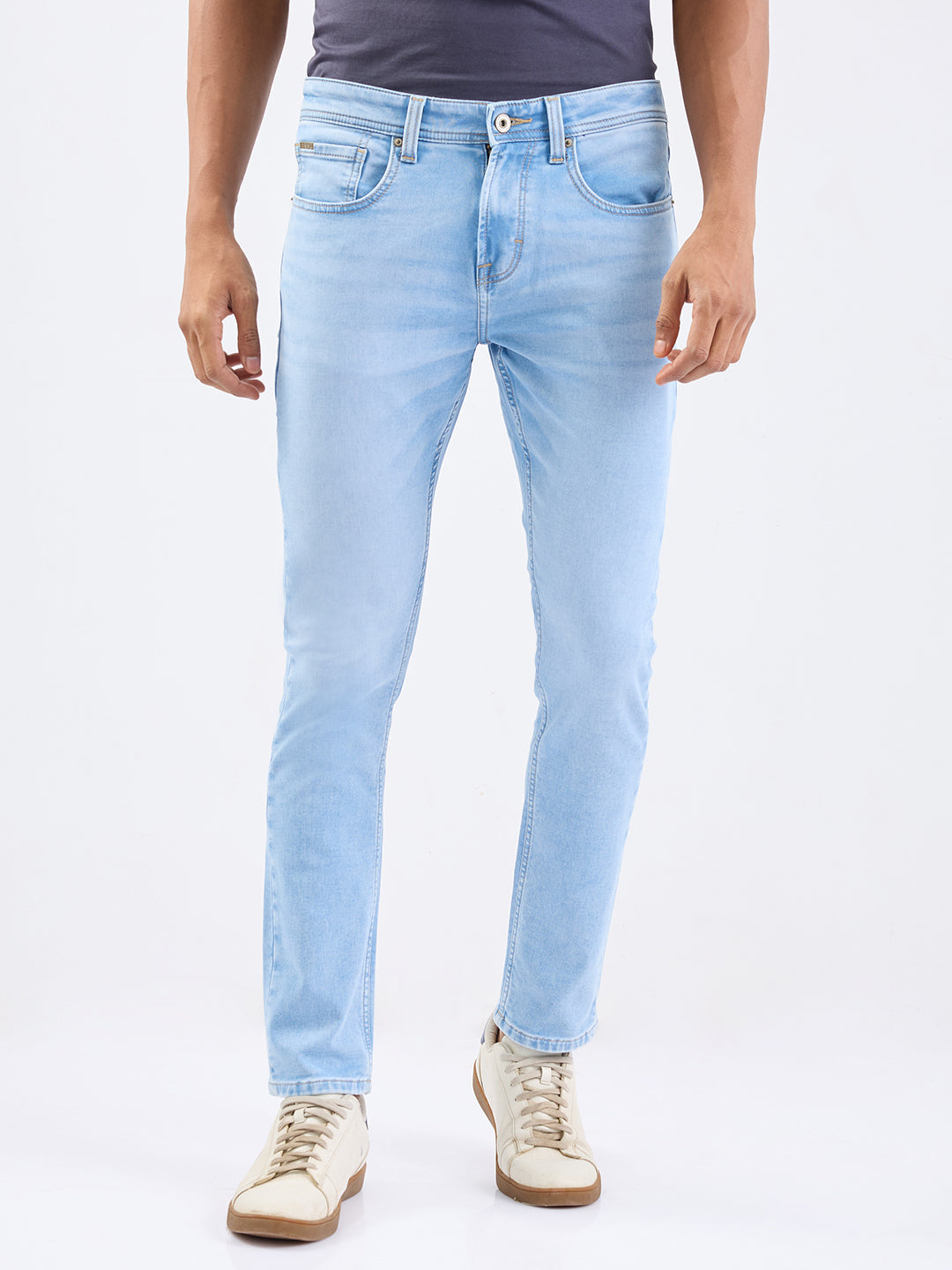 Spykar Light Blue Low Rise Slim Fit Casual Jeans For Men