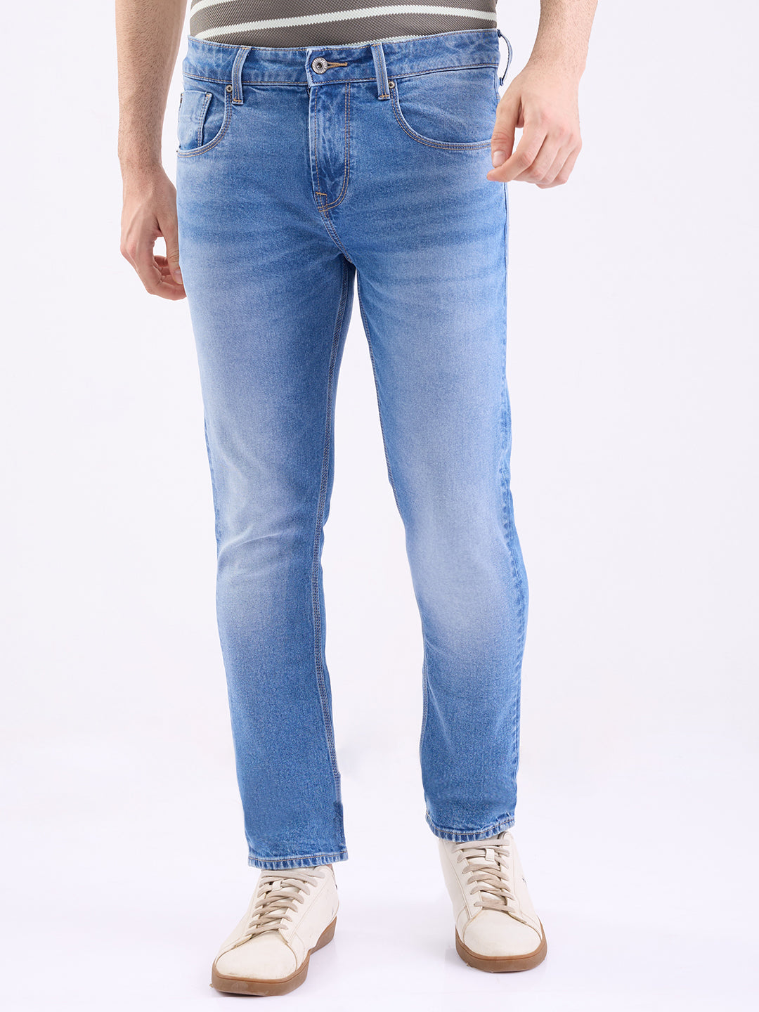 Spykar Mid Blue Low Rise Slim Fit Casual Jeans For Men