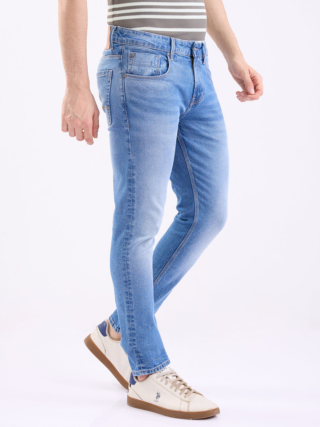 Spykar Mid Blue Low Rise Slim Fit Casual Jeans For Men