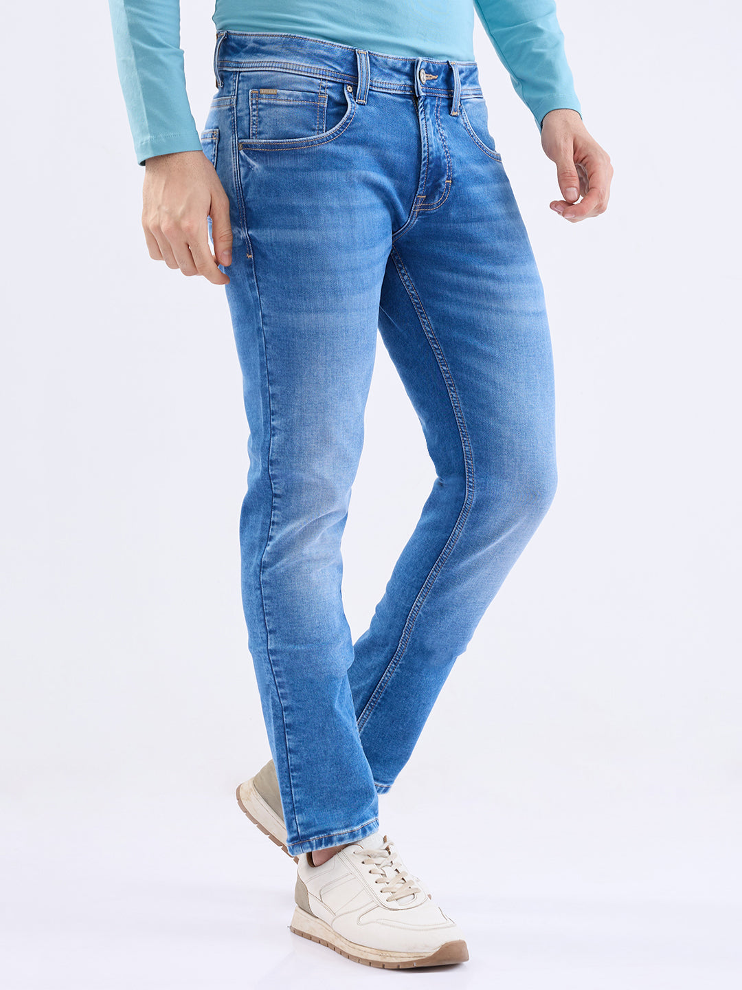 Spykar Mid Blue Low Rise Slim Fit Casual Jeans For Men