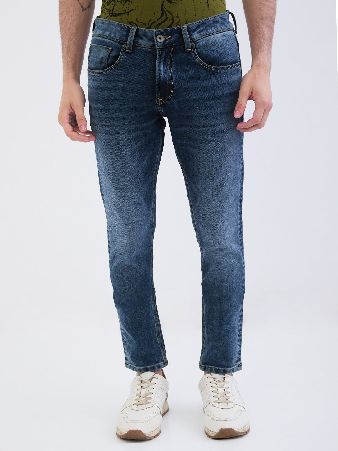 Spykar Bluish Grey Low Rise Slim Fit Casual Jeans For Men