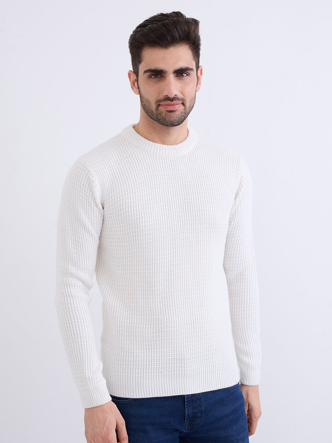 Spykar White Slim Fit Casual Sweaters For Men