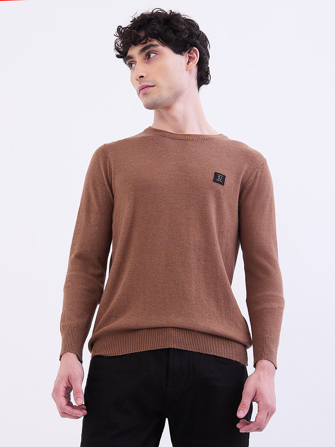 Spykar Bison Brown Slim Fit Casual Sweaters For Men