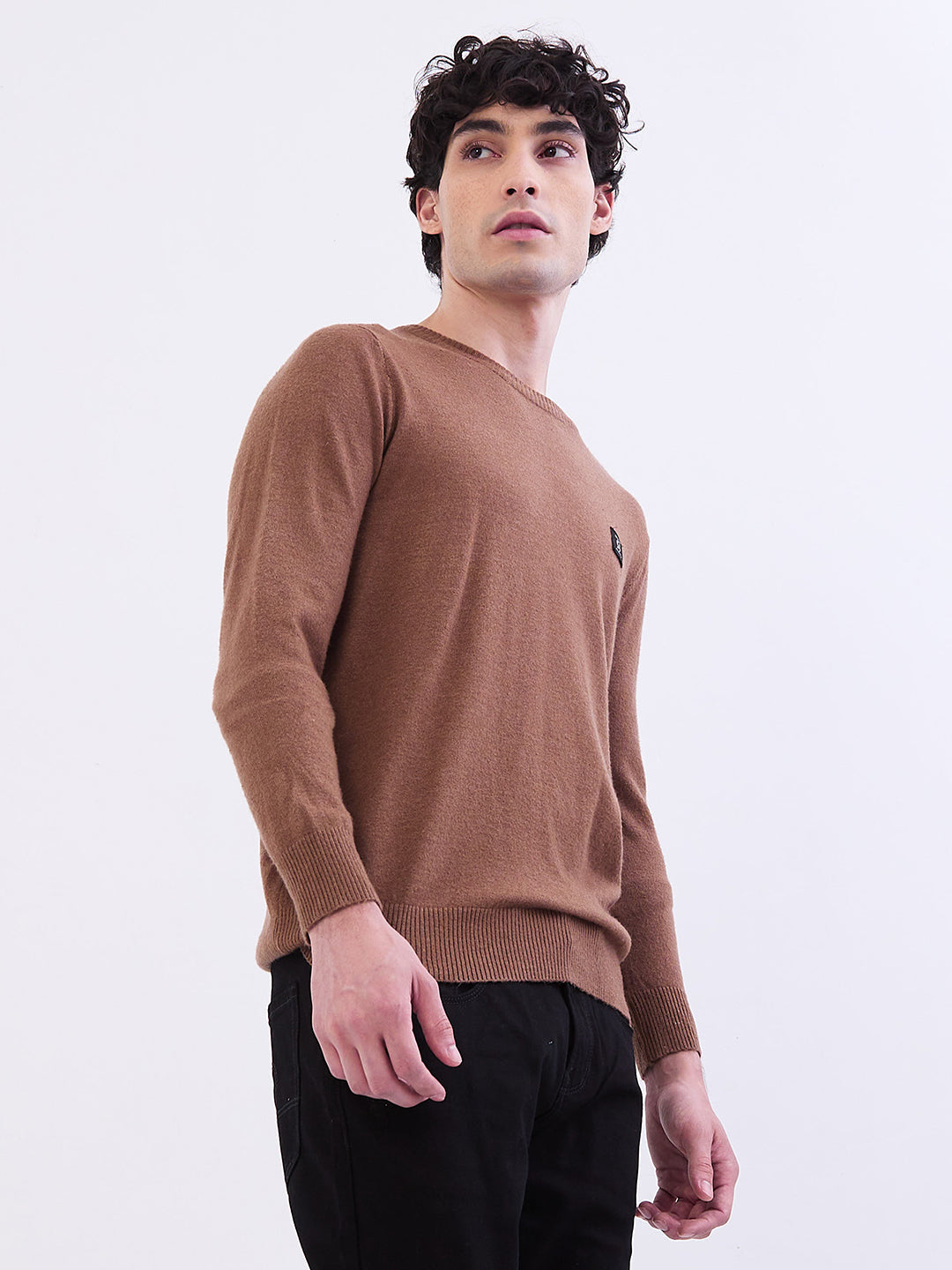 Spykar Bison Brown Slim Fit Casual Sweaters For Men