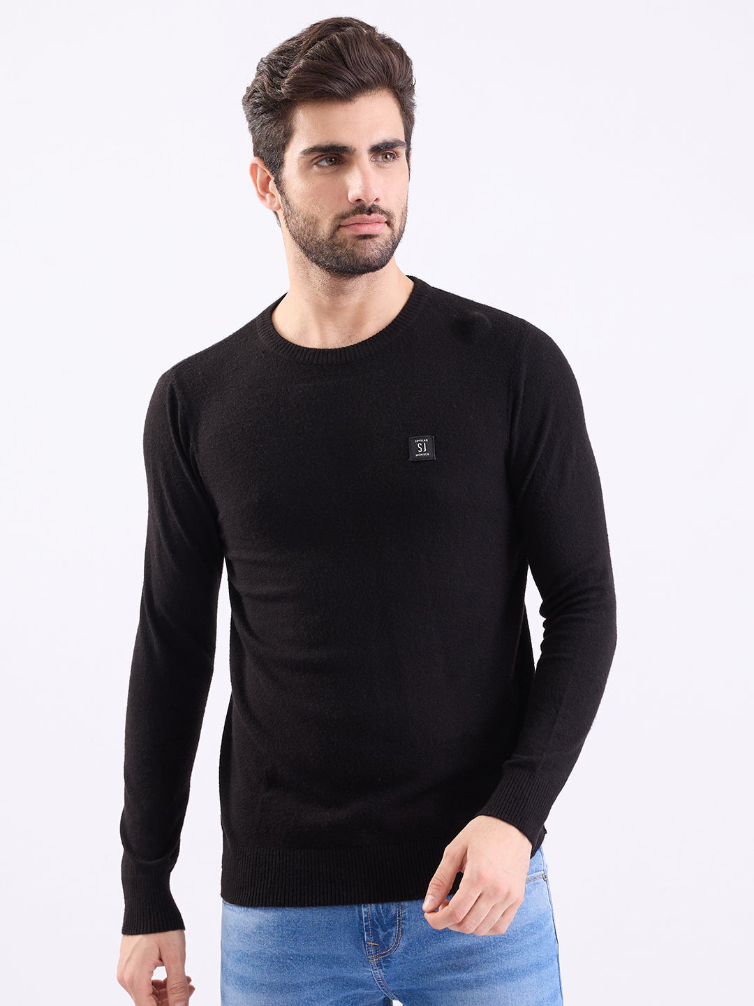 Spykar Black Slim Fit Casual Sweaters For Men