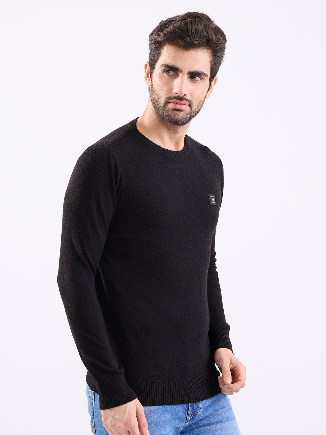 Spykar Black Slim Fit Casual Sweaters For Men