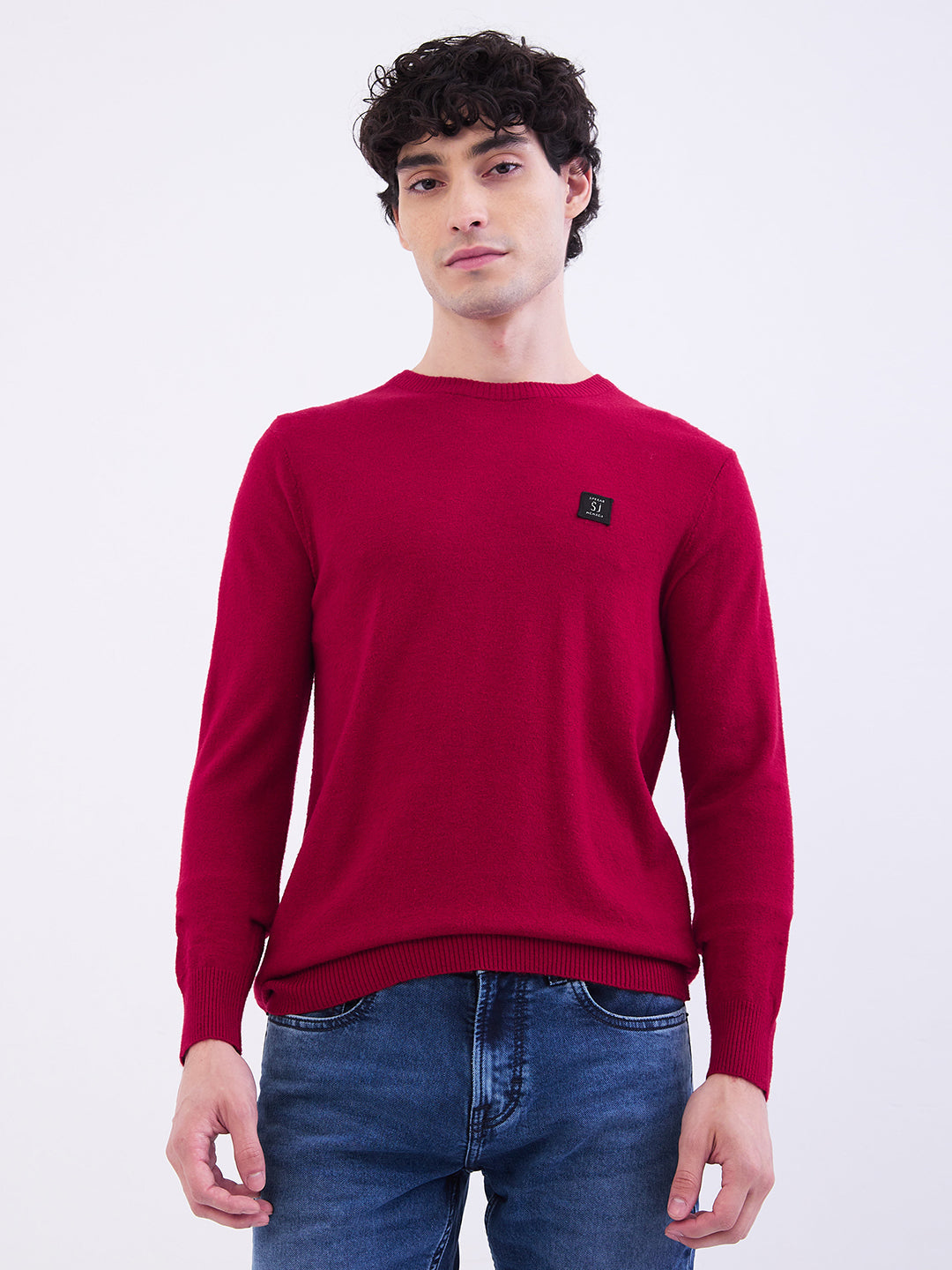 Spykar Dark Red Slim Fit Casual Sweaters For Men