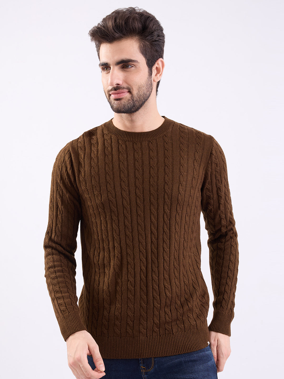 Spykar Bison Brown Slim Fit Casual Sweaters For Men