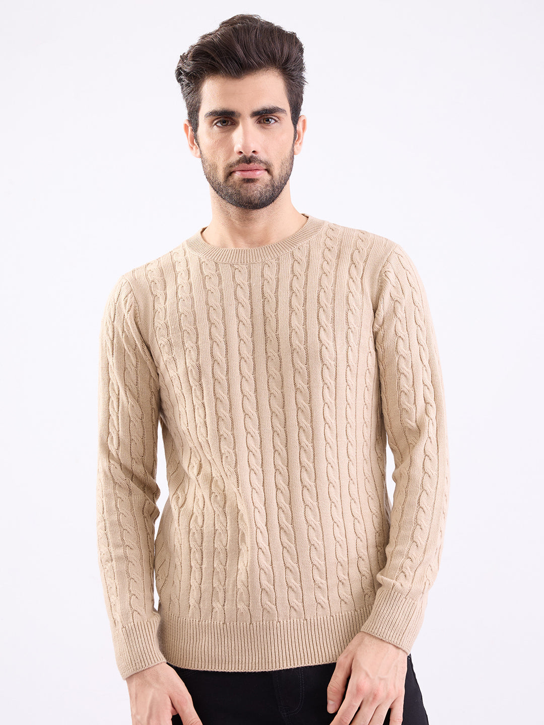 Spykar Light Fawn Slim Fit Casual Sweaters For Men