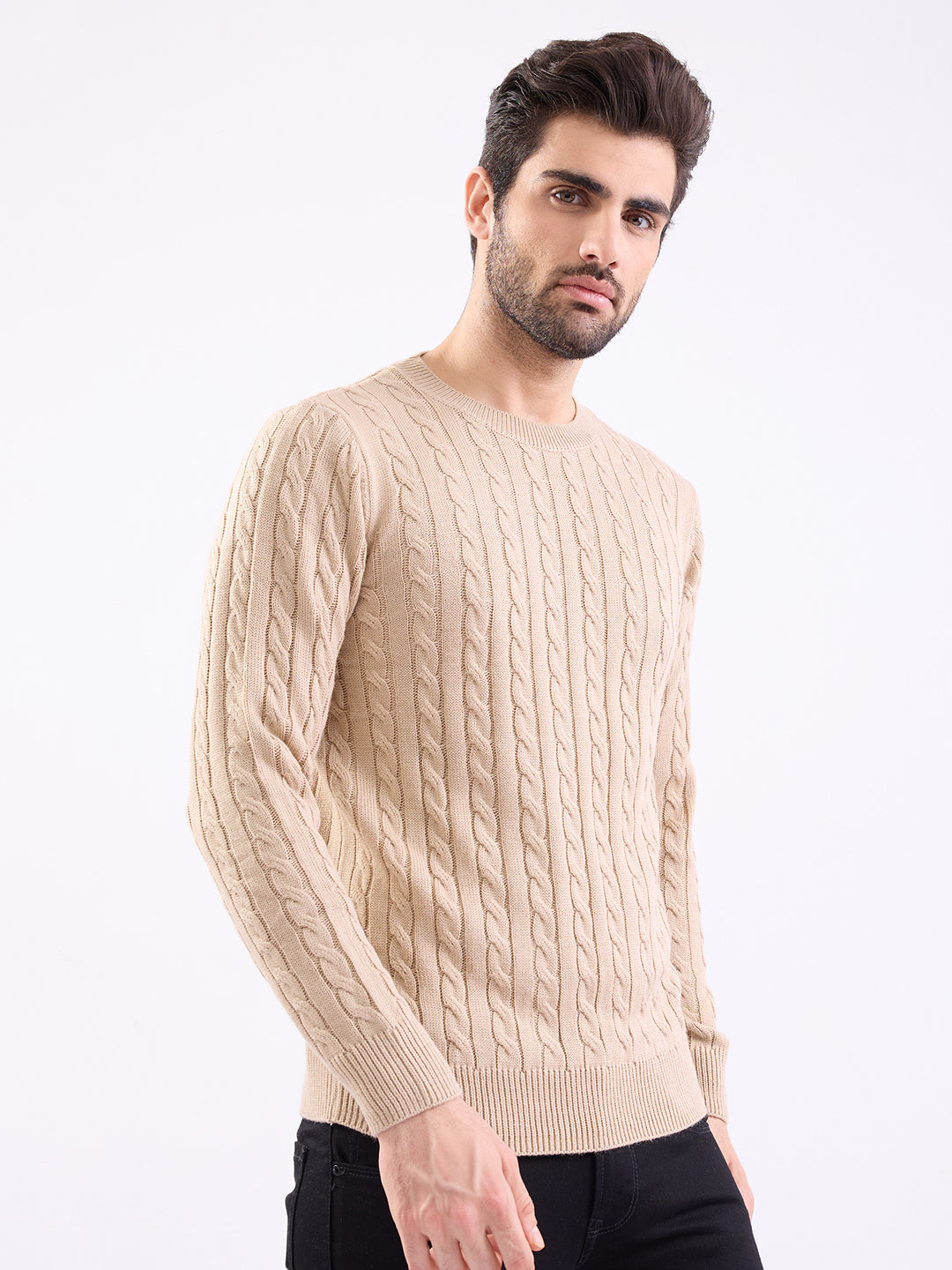 Spykar Light Fawn Slim Fit Casual Sweaters For Men